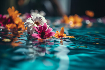 beautiful view of flowers in the swimming pool