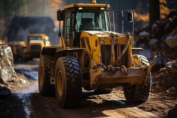 Front-end loader scooping up gravel at a quarry, Generative AI