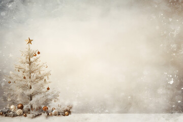 christmas tree decorations, santa claus with gifts, snowman in the snow, christmas gift boxes	