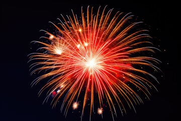 Fototapeta premium Abstract colorful firework on the black sky background. New Year celebration.