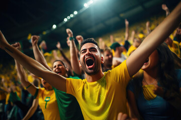 Fototapeta na wymiar Passionate Soccer Fans Cheering for Yellow Team