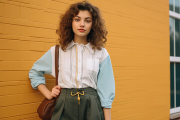 Teenager showcasing a retro-inspired back-to-school outfit - Nostalgic fashion revival - AI Generated
