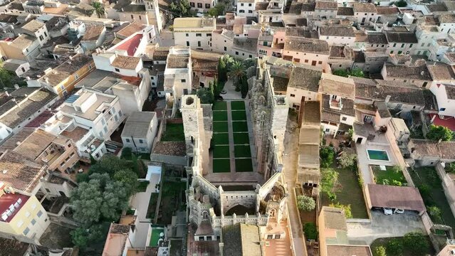 Aerial view Church Iglesia Nova, Son Servera, Arta, Mallorca