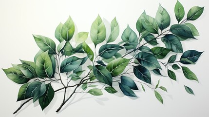 Green leaves in watercolor style on a white background. Generative AI.