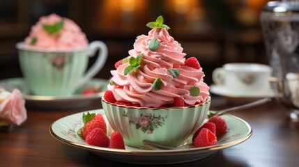 Obraz na płótnie Canvas Delicious berry cake with whipped cream. Cake for dessert. Sweet treat. Generative AI.