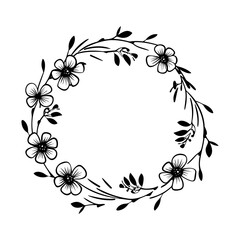 Wreath of wild flowers, Botanical wedding frames with flowers and leaves elements.