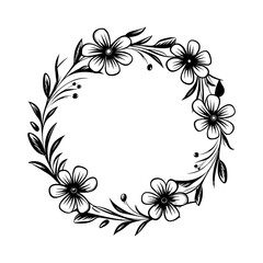 Wreath of wild flowers, Botanical wedding frames with flowers and leaves elements.