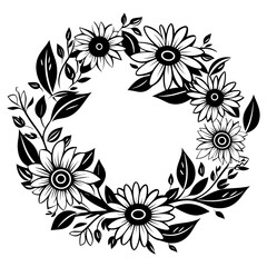 Wreath of wild flowers, Botanical wedding frames with flowers and leaves elements.