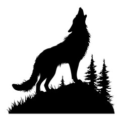 Wolf standing and howling , vector illustration, silhouette of wolf,