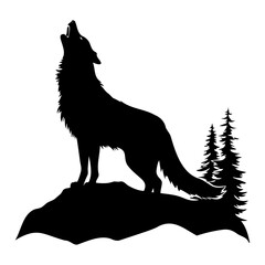 Wolf standing and howling , vector illustration, silhouette of wolf,