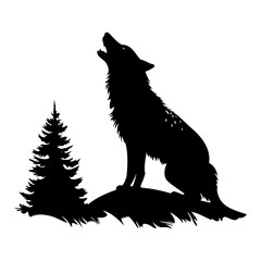 Wolf standing and howling , vector illustration, silhouette of wolf,