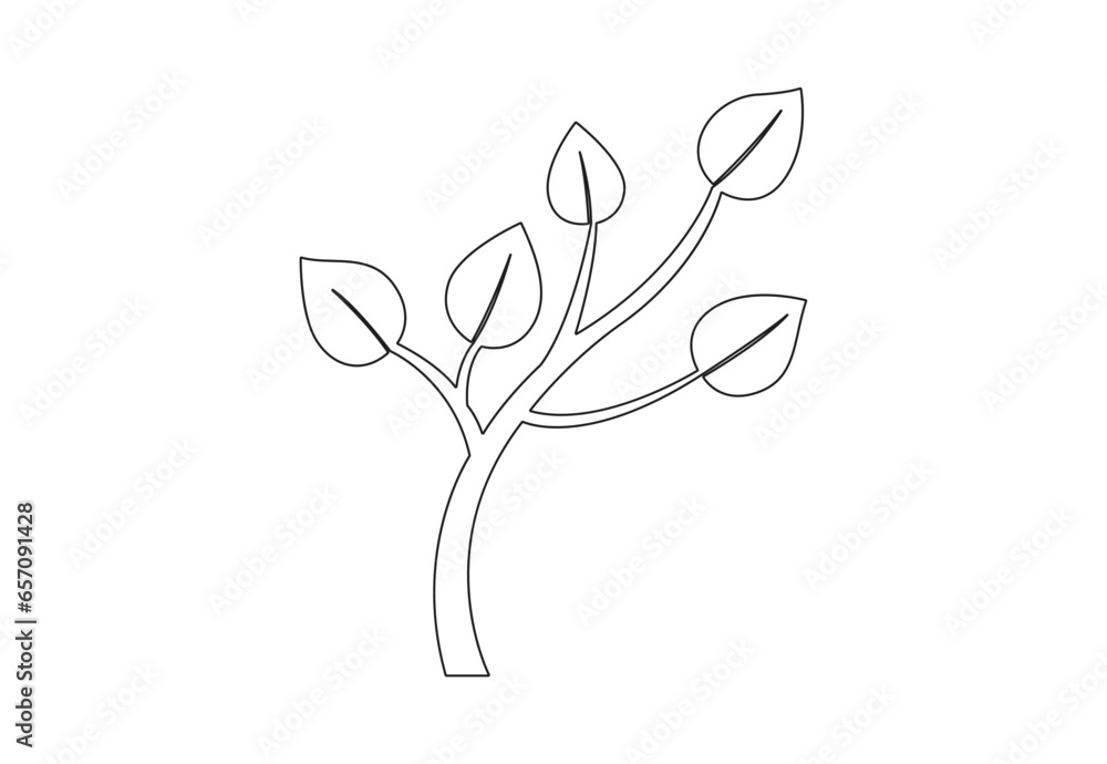 Poster continuous one line drawing of tree. isolated on white background vector illustration. premium vecto