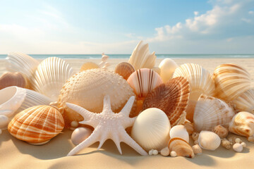 Fototapeta na wymiar Seashell Treasures on a Coastal Table