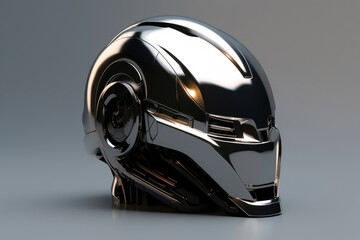Futuristic Chrome Cyborg Helmet in Brutalist Style