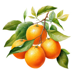 Watercolor orange fruit. Illustrartion of citrus with leaves. AI Generative	