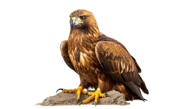 golden eagle sitting on a tree isolated on transparent background