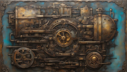 Fototapeta na wymiar background that portrays a steampunk-inspired world, with intricate gears, cogs, and mechanical contraptions