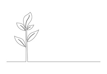 One continuous line drawing of leaf plant eco concept in silhouette on a white background. Vector illustration. Pro vector. 