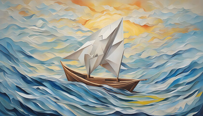 Sailing boat sail into the heart of a tempest, his sleek forms confronting the formidable challenge of the ocean's rough and turbulent waters.