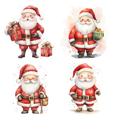 santa claus and christmas gifts watercolor vector
