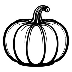 Pumpkin silhouette, Black and White Pumpkin, Halloween or Thanksgiving line art.
