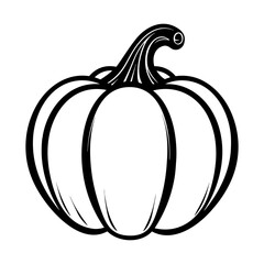 Pumpkin silhouette, Black and White Pumpkin, Halloween or Thanksgiving line art.
