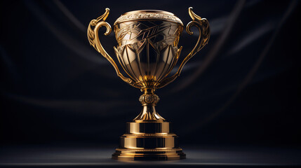Winner's cup gold color on dark blurred background, trophy
​