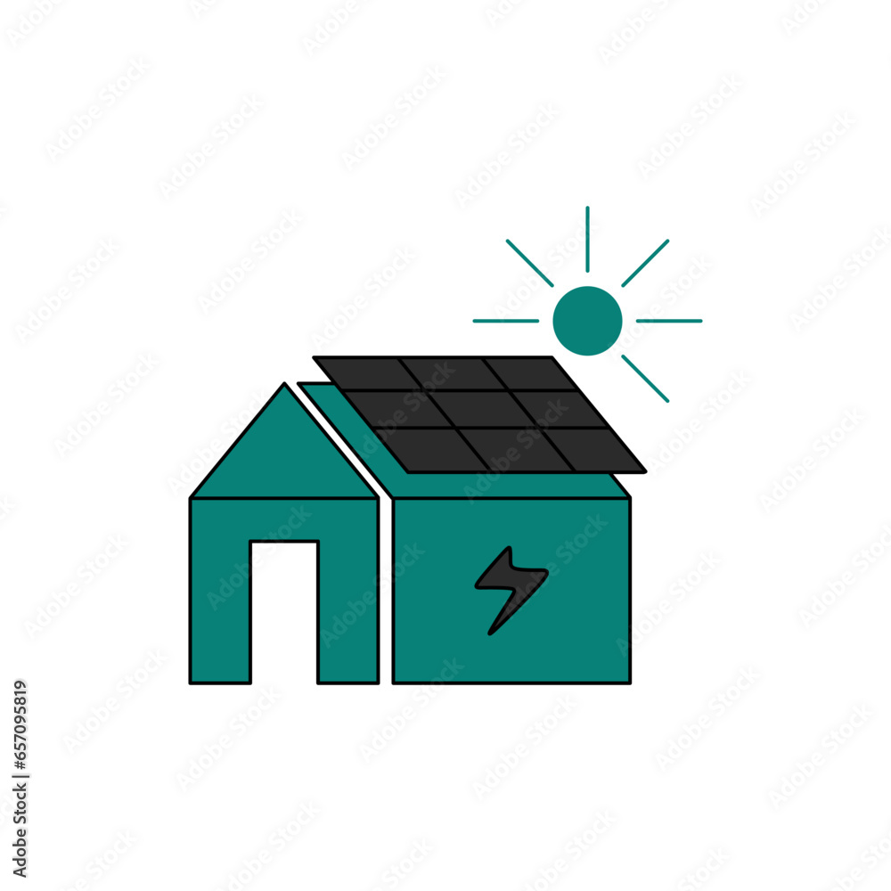 Poster solar house in lineal color icon. vector illustration design element template in trendy and unique s