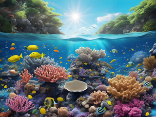 Aquatic Symphony: Watercolor Celebration of Coral Reefs and Marine Life. generative AI