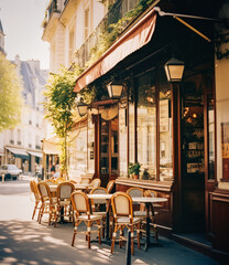 Paris street cafes, cafe, arrondissements. Generated AI - obrazy, fototapety, plakaty