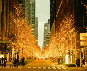 golden christmas lights in Marunouchi naka street,Tokyo,Japan	
 - obrazy, fototapety, plakaty