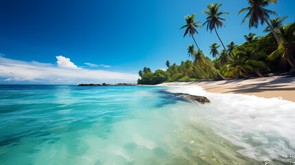 Beach With Palm Trees And Blue Water