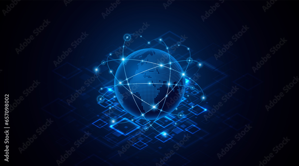 Poster global connection network background. world map. internet technology concept or global communication