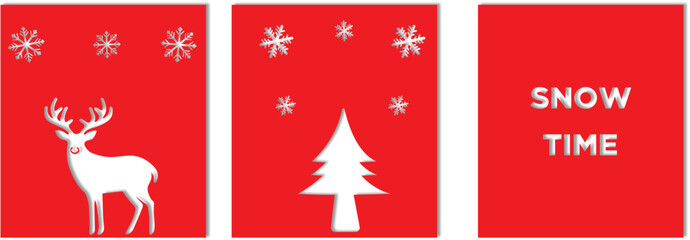 red christmas   greeting cards, tree,raindeer, design ,minimalist 