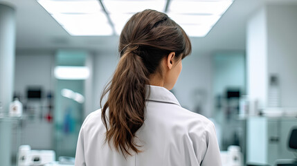 Back view of a woman doctor in a lab  - obrazy, fototapety, plakaty