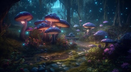 Fototapeta na wymiar path in a magical forest, fantasy artwork, banner , background