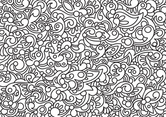 monochrome abstract background pattern of wings, butterfly, flowers, fruits, grains and plants for print material, landing page, and web design