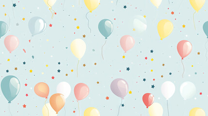 seamless pattern colorful birthday balloons and cake, invitation