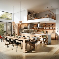 3D rendering of an open-concept kitchen and dining area PNG Cutout, Generative AI