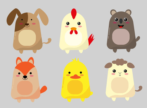 cute animal set illustration design, character illustration for children, flat design