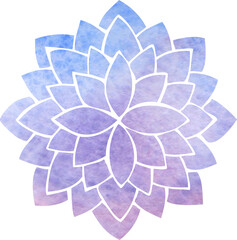 Silhouette of stylized purple blue lotus flower drawn in watercolor - 657104219