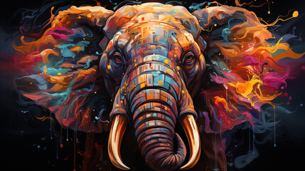Colorful psychedelic neon painting of melting wild animals,black background generative ai - Powered by Adobe