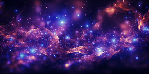 Fototapeta na wymiar Digital purple particles wave and blue light abstract background with shining dots stars
