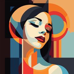 abstract geometric style illustration beautiful dreaming girl
