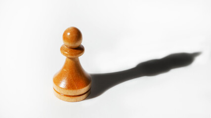 The pawn casts the shadow of the king. White background
