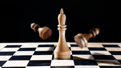 Power. The victory of the white king. Conflict, confrontation. Chessboard.