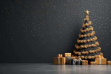 White christmas tree golden decoration New year background, Christmas background AI generated image - obrazy, fototapety, plakaty