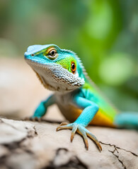 Fototapeta premium Serpentine Splendor: Exquisite Close-Up Portrait of a Tropical Oriental Garden Lizard. generative AI