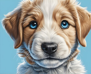 Joyful Paws: Happy Puppy Smiling on Isolated Blue Background. generative AI