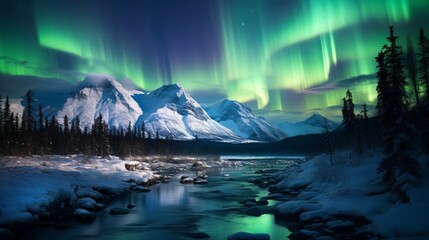 bright auroras over icesnow